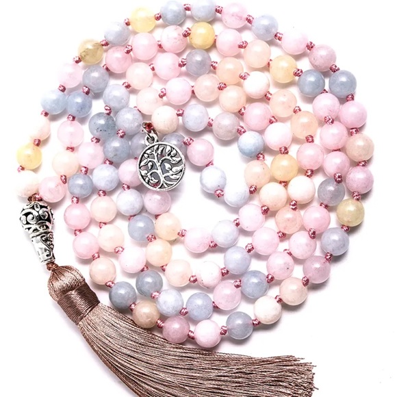 Morganite Aquamarine Mala Gemstone necklace - Picture 5 of 5